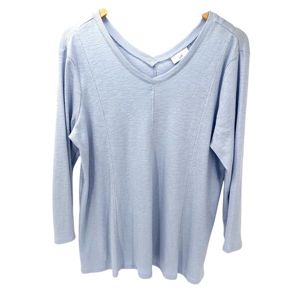 J Jill Shirt Womens Large Blue V-Neck V-Back Pullover Pima Cotton Top - Picture 1 of 7